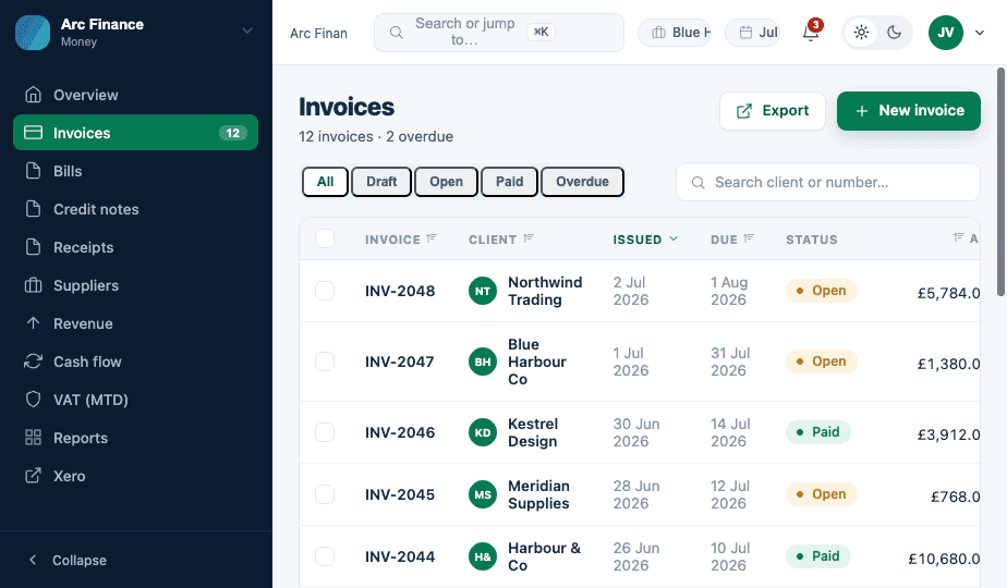 Arc Finance invoices