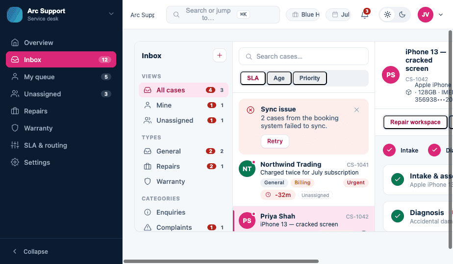 Arc Support inbox